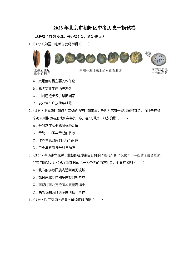 2023年北京市朝阳区中考历史一模试卷01