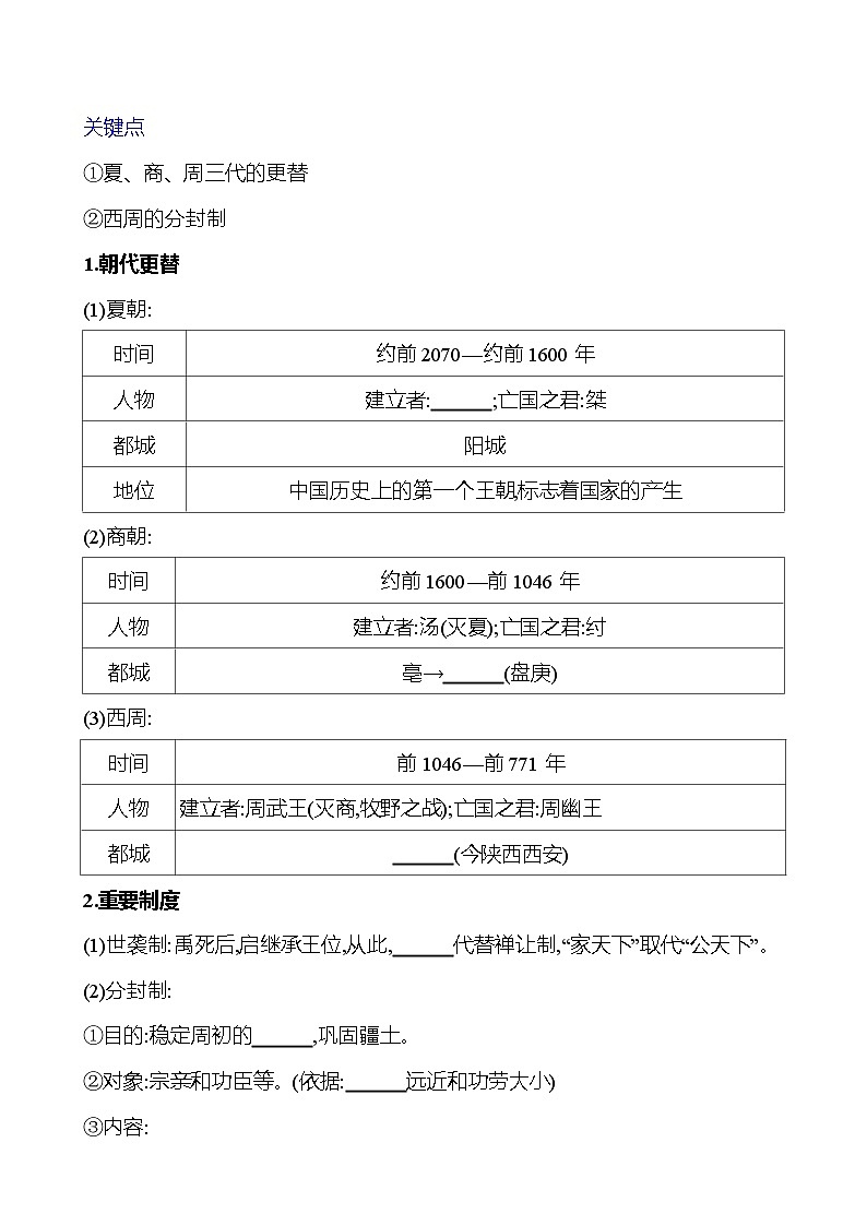 第二单元　夏商周时期：早期国家与社会变革 学案 2023-2024 初中历史复习02