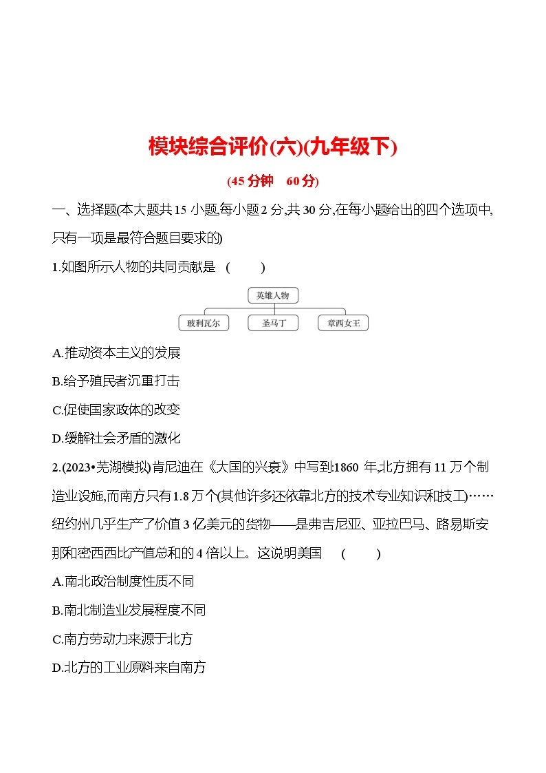 模块综合评价（六） 试卷 2023-2024 初中历史复习01