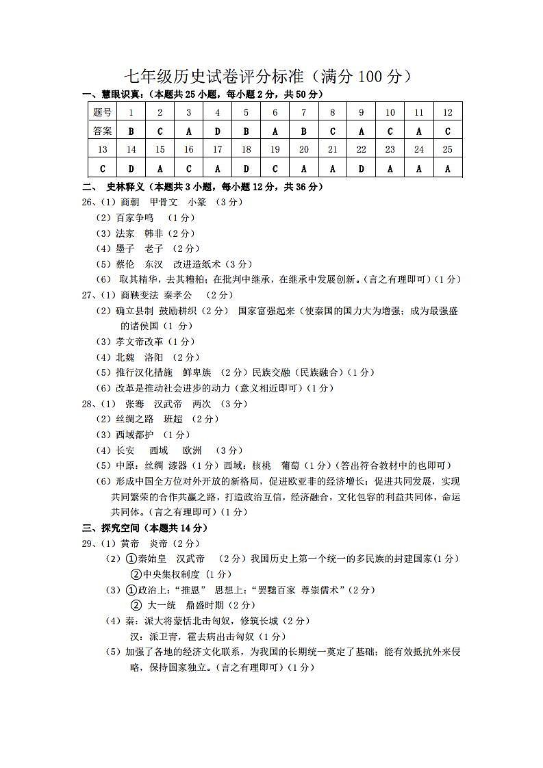 2023-2024学年度上学期七年级历史试题及答案01