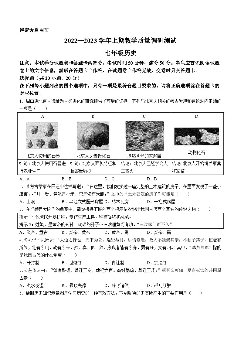 河南省鹤壁市部分学校联考2022-2023学年七年级上学期期末历史试题第1页