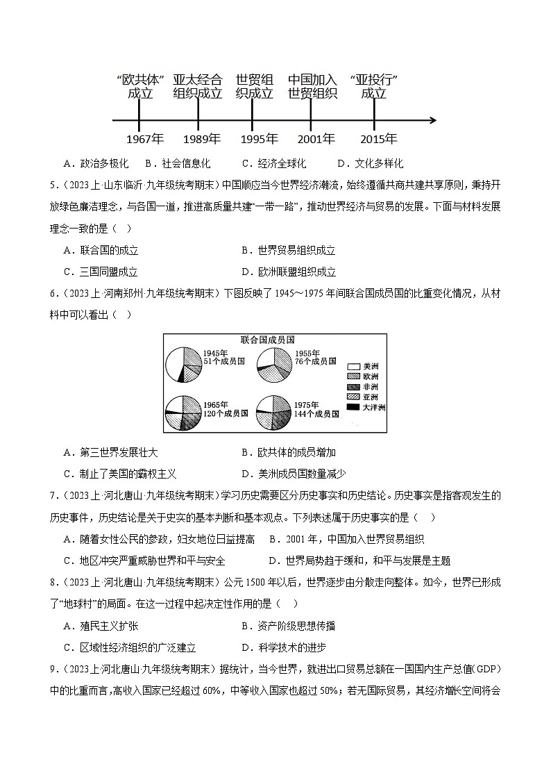 第六单元 走向和平发展的世界（3大核心考点+75道高频选择题）-【备考期末】备战2023-2024学年九年级历史上学期期末真题分类汇编（部编版）02