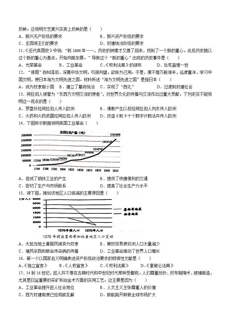 江西省吉安市吉安县2023-2024学年九年级上学期12月月考历史试题(含答案)02
