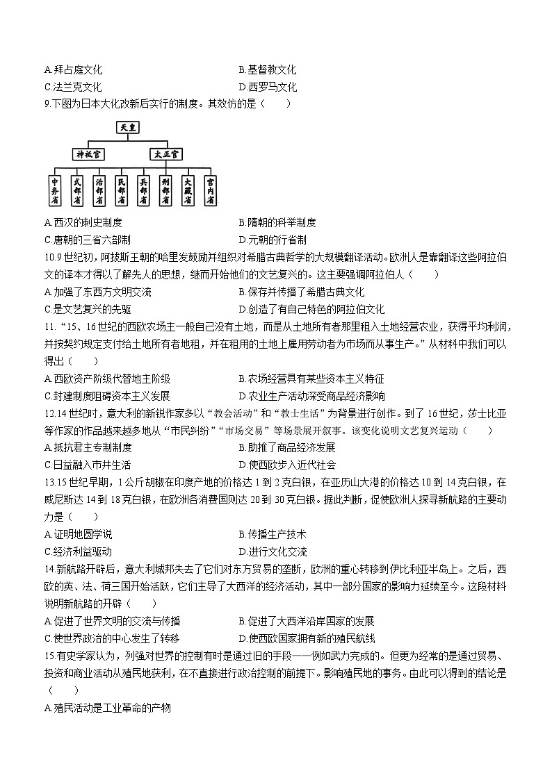 河南省南阳市镇平县彭营乡第二中学2022-2023学年（五四制）八年级上学期期末历史试题02