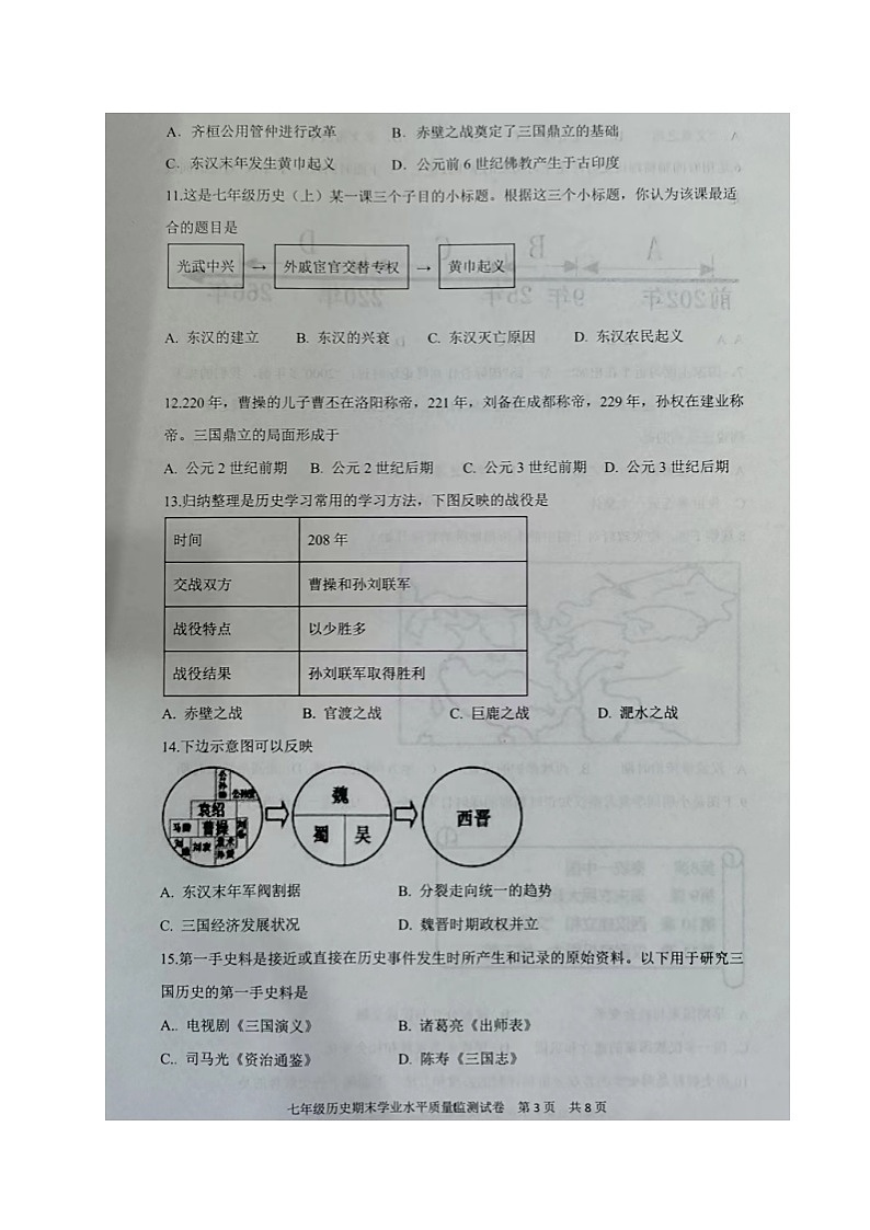 辽宁省丹东市宽甸县2023-2024学年七年级上学期期末质量监测历史试题第3页