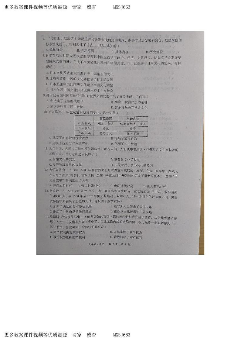 内蒙古自治区赤峰市2023-2024学年部编版九年级上学期12月联考历史试题02