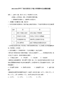 2023-2024学年广东省东莞市九年级上学期期中历史模拟试题（含答案）