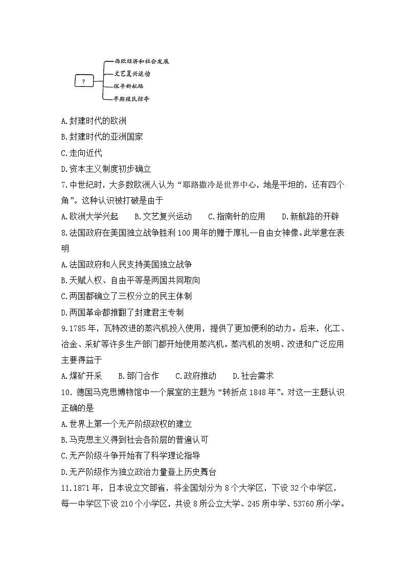 福建省福州市黎明中学2023-2024学年部编版九年级上学期12月月考历史试卷02