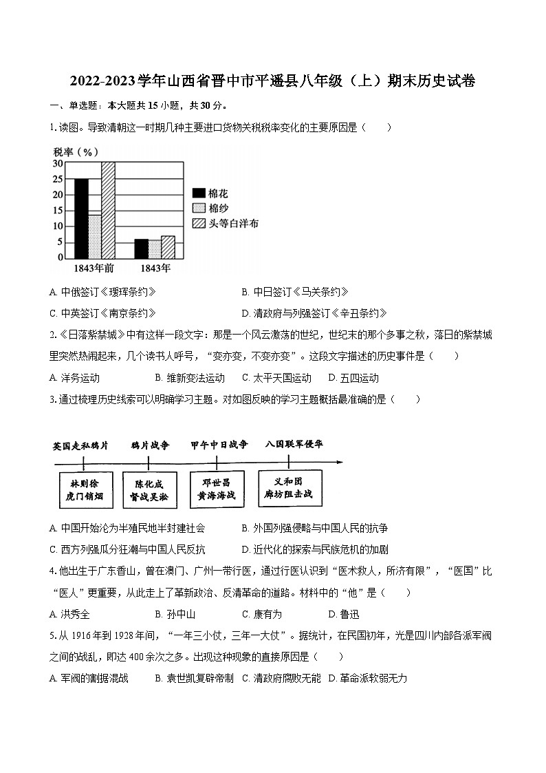 2022-2023学年山西省晋中市平遥县八年级（上）期末历史试卷（含答案解析）01