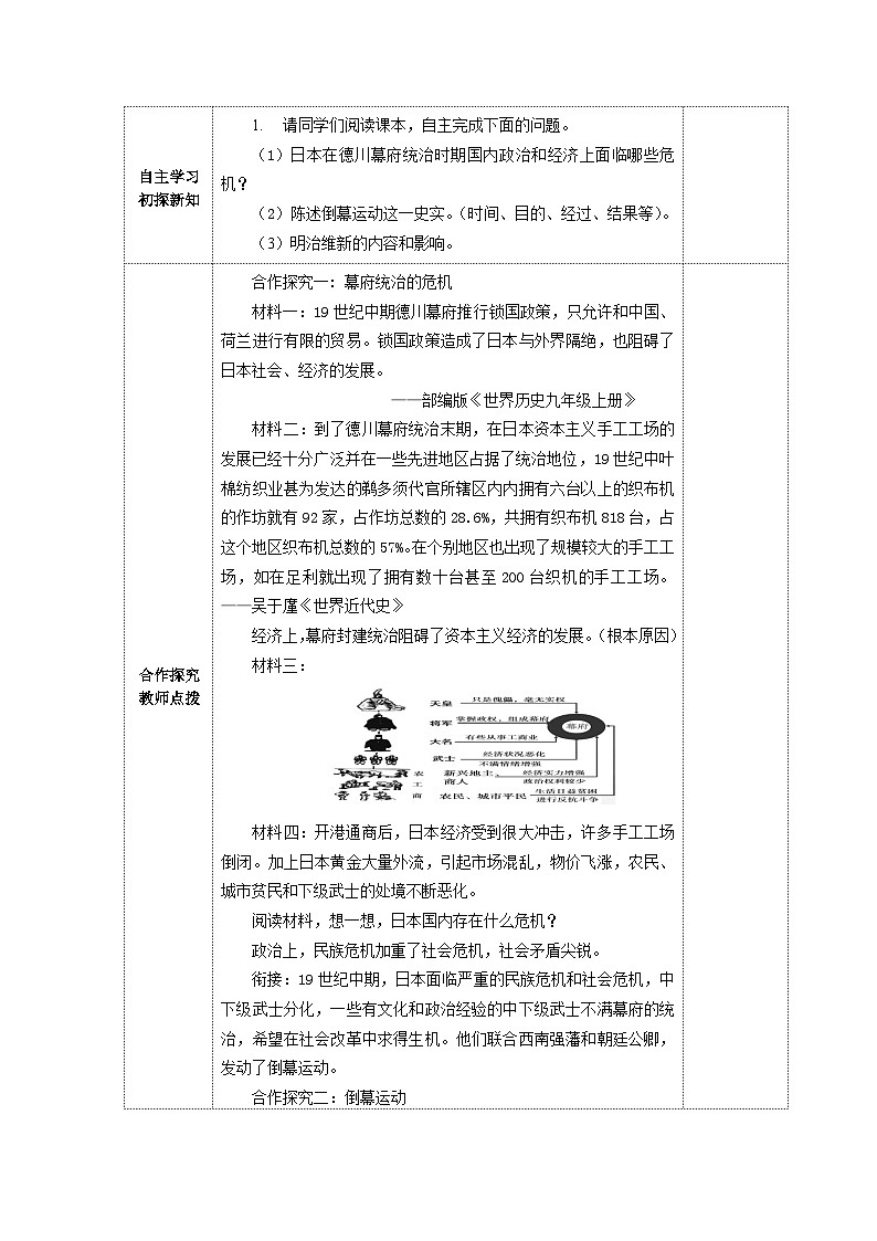 第一单元第四课明治维新教学设计（表格式）2023_2024学年部编版九年级历史下册第2页