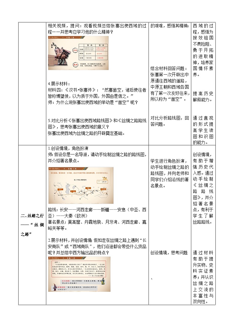 第14课 沟通中外文明的“丝绸之路”   教案（表格式）2023年秋部编版七年级历史上册第3页