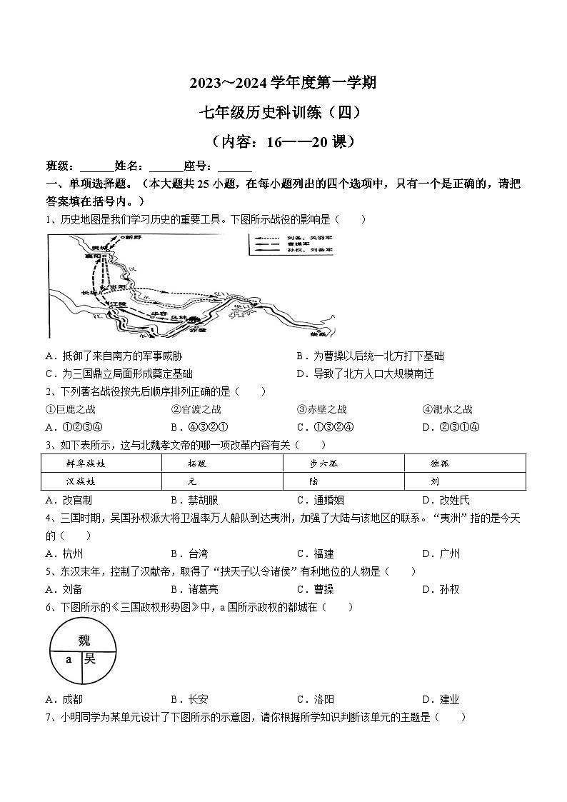 广东省汕头市潮南区两英河浦学校2023-2024学年七年级上学期1月月考历史试题（含答案）第1页