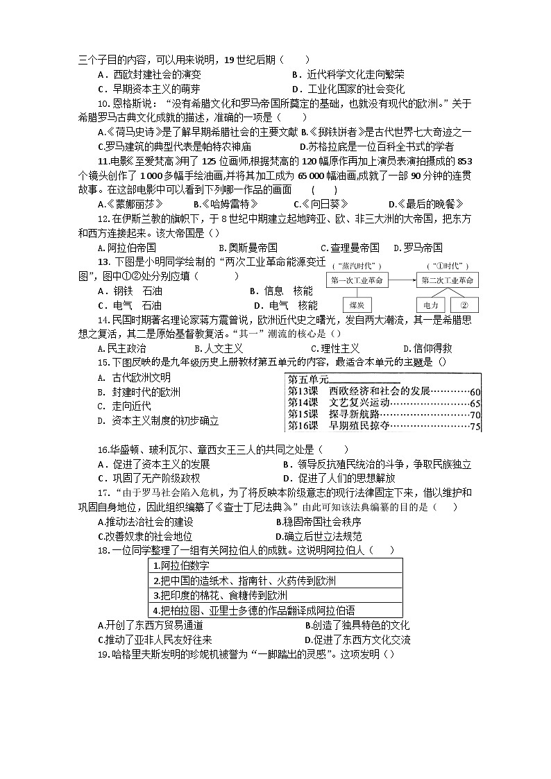 湖南省岳阳市平江县第九中学2023—2024学年九年级上学期月考历史试题02