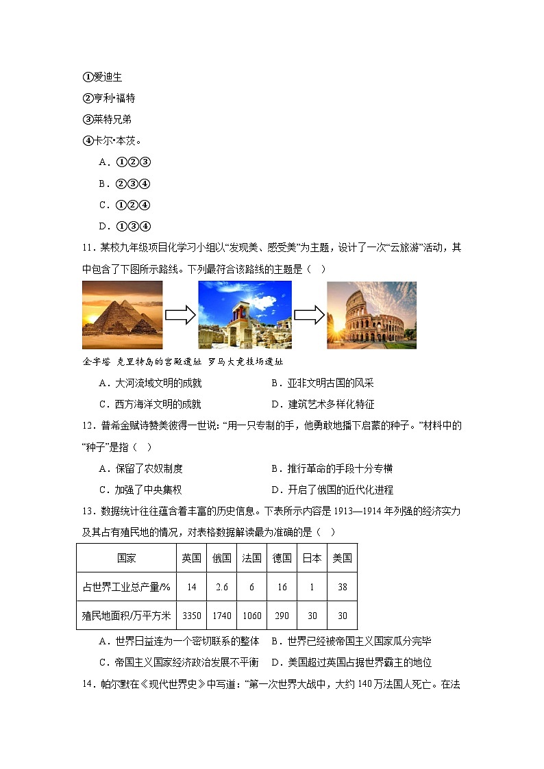 内蒙古自治区通辽市科尔沁左翼中旗教研室2023-2024学年部编版九年级历史上册期末综合复习测试题（一）第3页