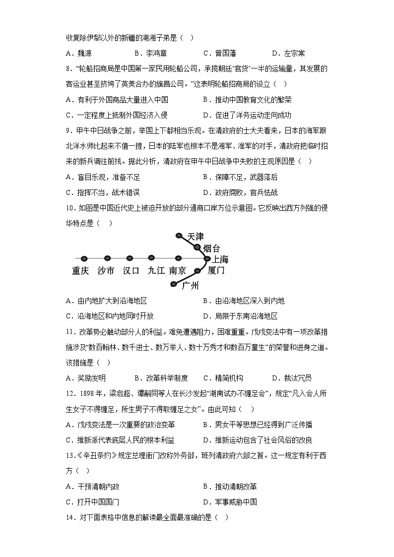广东省深圳市福田区莲花中学2023-2024学年八年级上学期期中历史试题（含解析）02