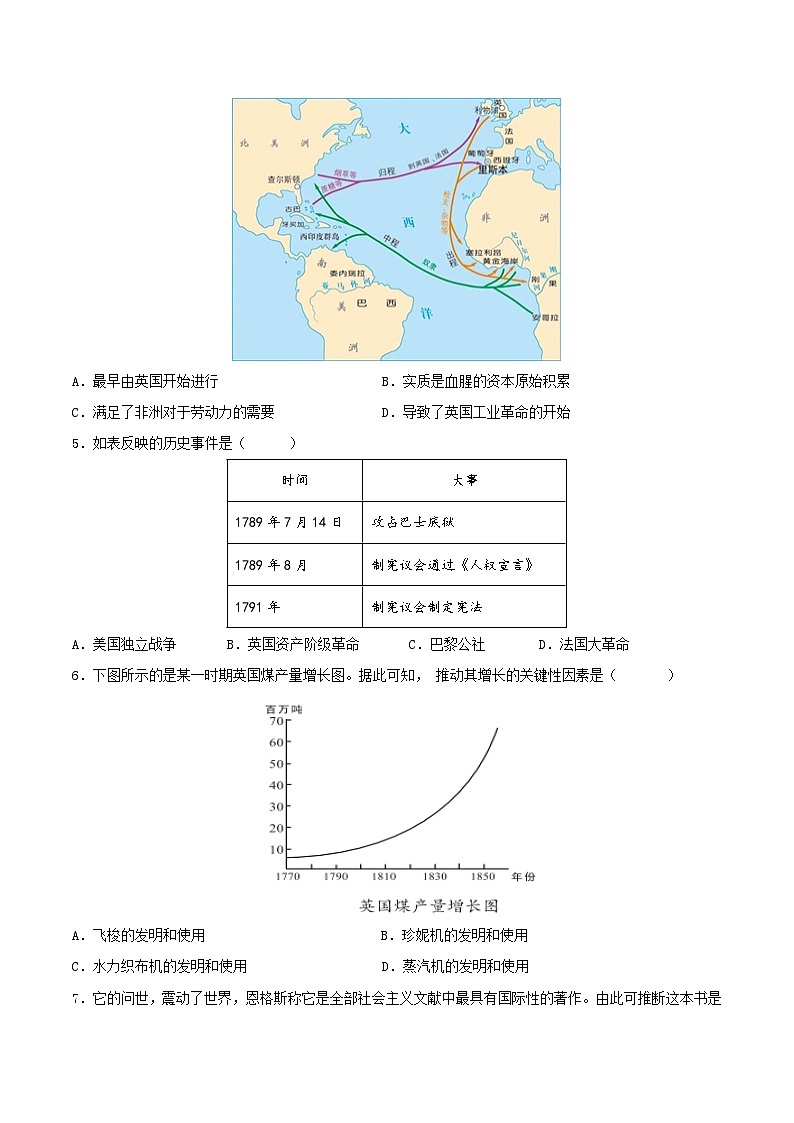 2023-2024学年上学期九年级历史期末模拟试卷（安徽专用）（原卷版）02