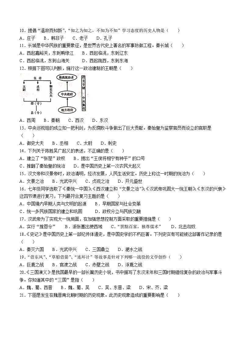 云南省曲靖市2023_2024学年部编版七年级历史上学期期末考试题第2页