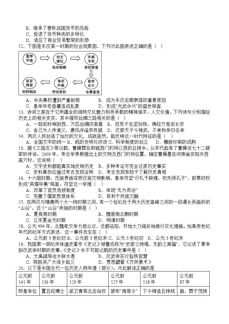 四川省泸州市合江县重点学校2023-2024学年部编版七年级上学期1月期末历史试题（含答案）02