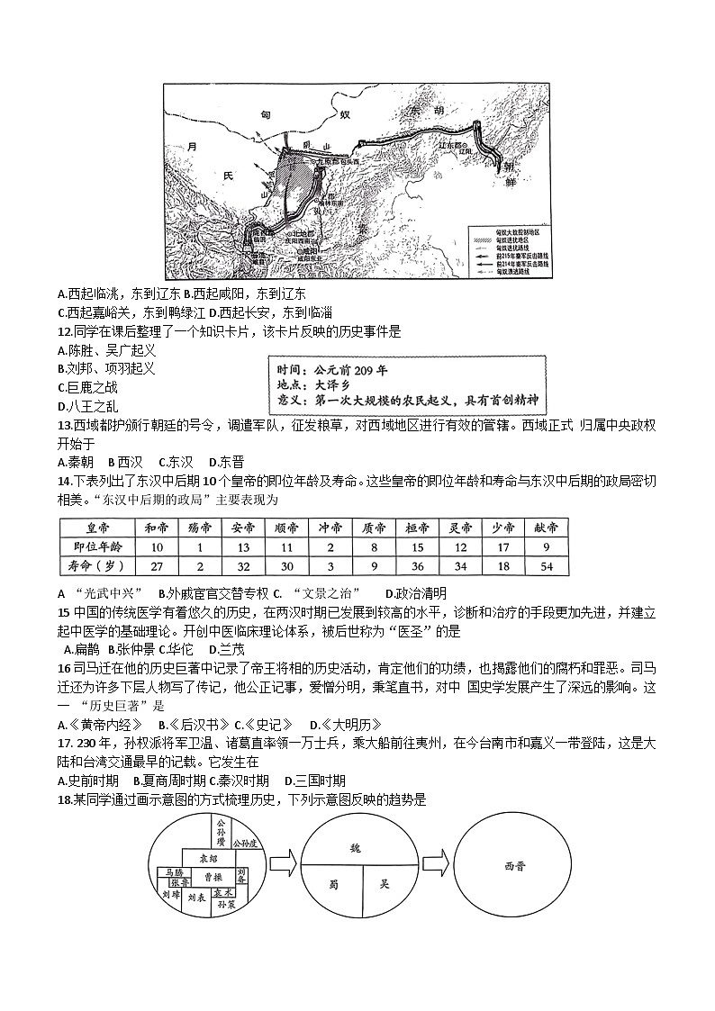 云南省昆明市五华区2023--2024学年部编版七年级历史上学期期末试卷（含答案）第2页