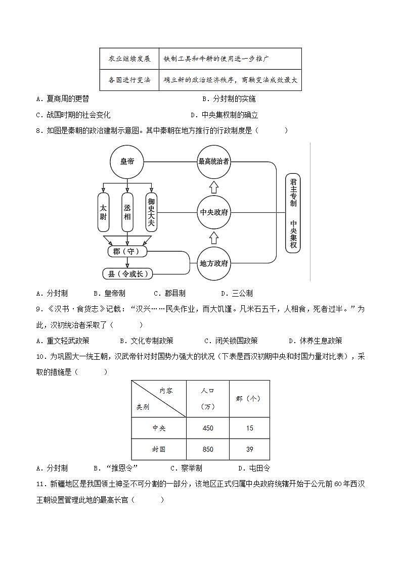 七年级历史开学摸底考（安徽专用）- 2023-2024学年初中下学期开学摸底考试卷第3页