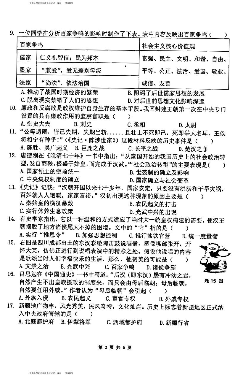 广东省清远市清城区2021-2022学年七年级上学期期末历史试题第2页