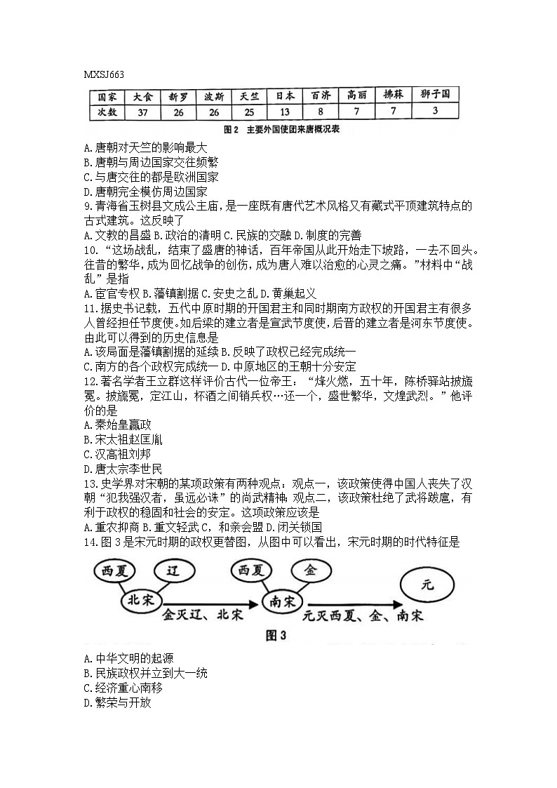 福建省泉州市石狮市2022~2023学年七年级下学期期末质量抽测历史试卷02
