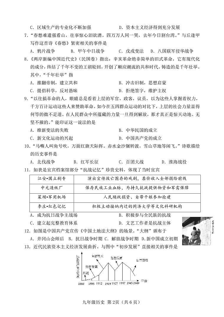 湖南省怀化市雅礼实验学校2023-2024学年九年级上学期入学考试历史试题02