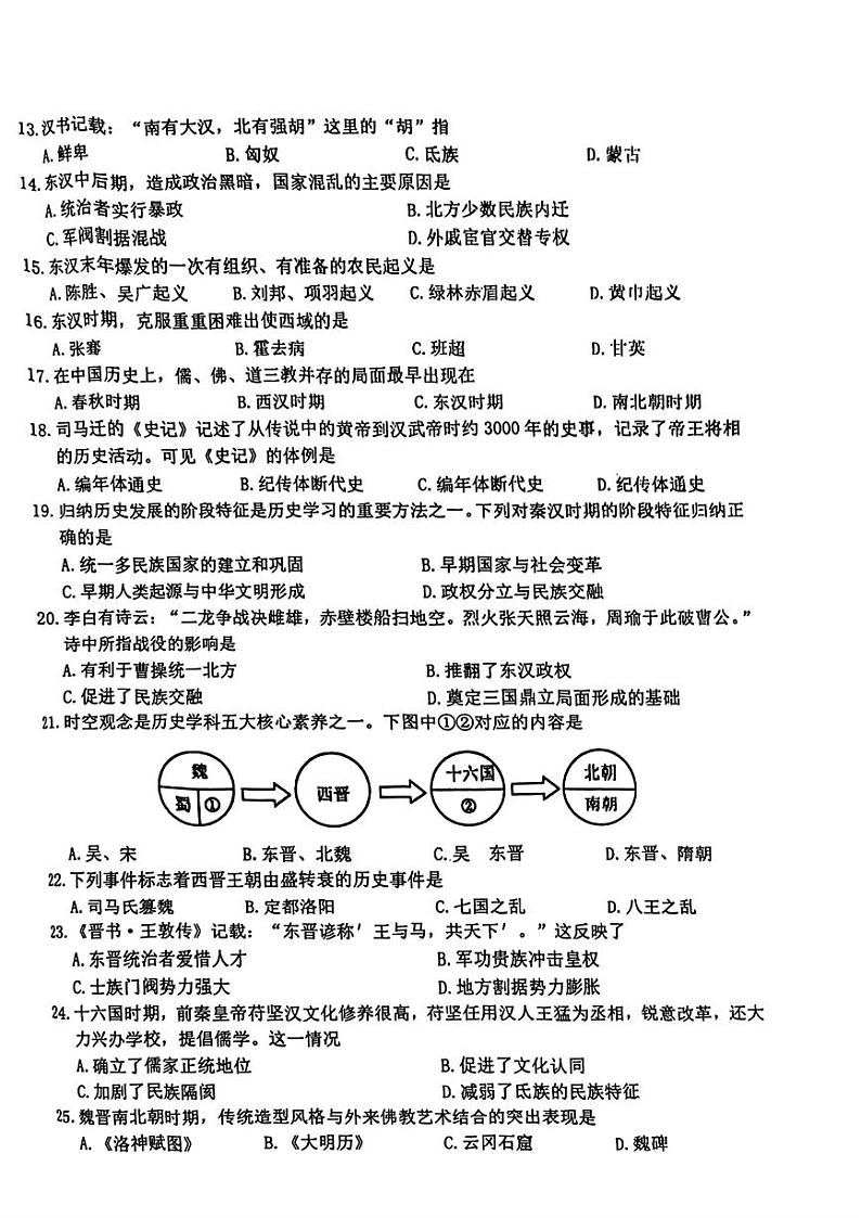 吉林省长春市新区2023-2024学年七年级上学期期末历史试题02
