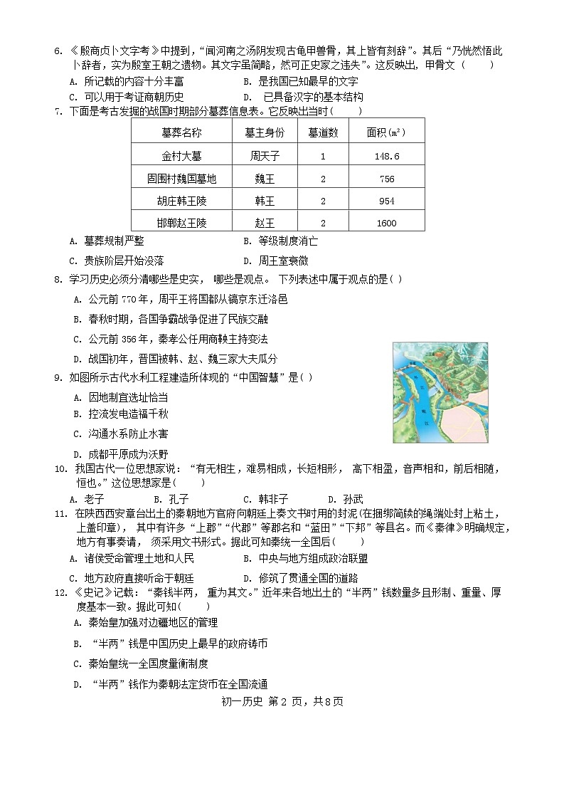 广东省深圳市福田区2023-2024学年七年级上学期期末考试历史试题（含答案）02