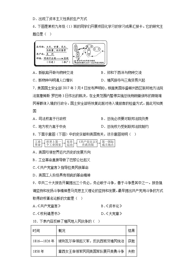湖北省云梦县部分学校2023-2024学年九年级上学期12月月考历史试题（含解析）02