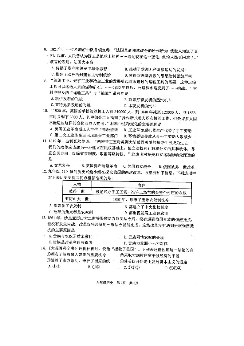 2024年江苏省宿迁市泗洪县中考一模历史试卷第2页