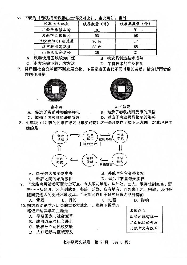 重庆市丰都县2023-2024学年七年级上学期1月期末历史试题第2页