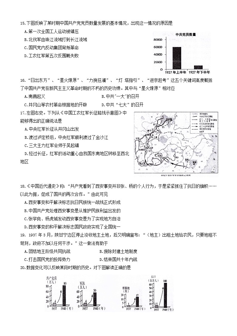 重庆市第八中学校2023-2024学年八年级上学期期末考试历史试题03