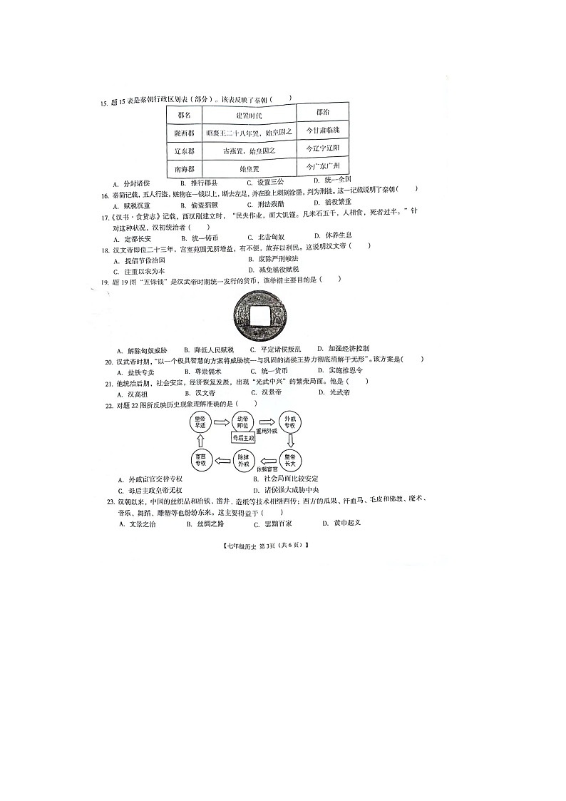 广东省阳江市阳春市2023-2024学年七年级上学期1月期末历史试题03
