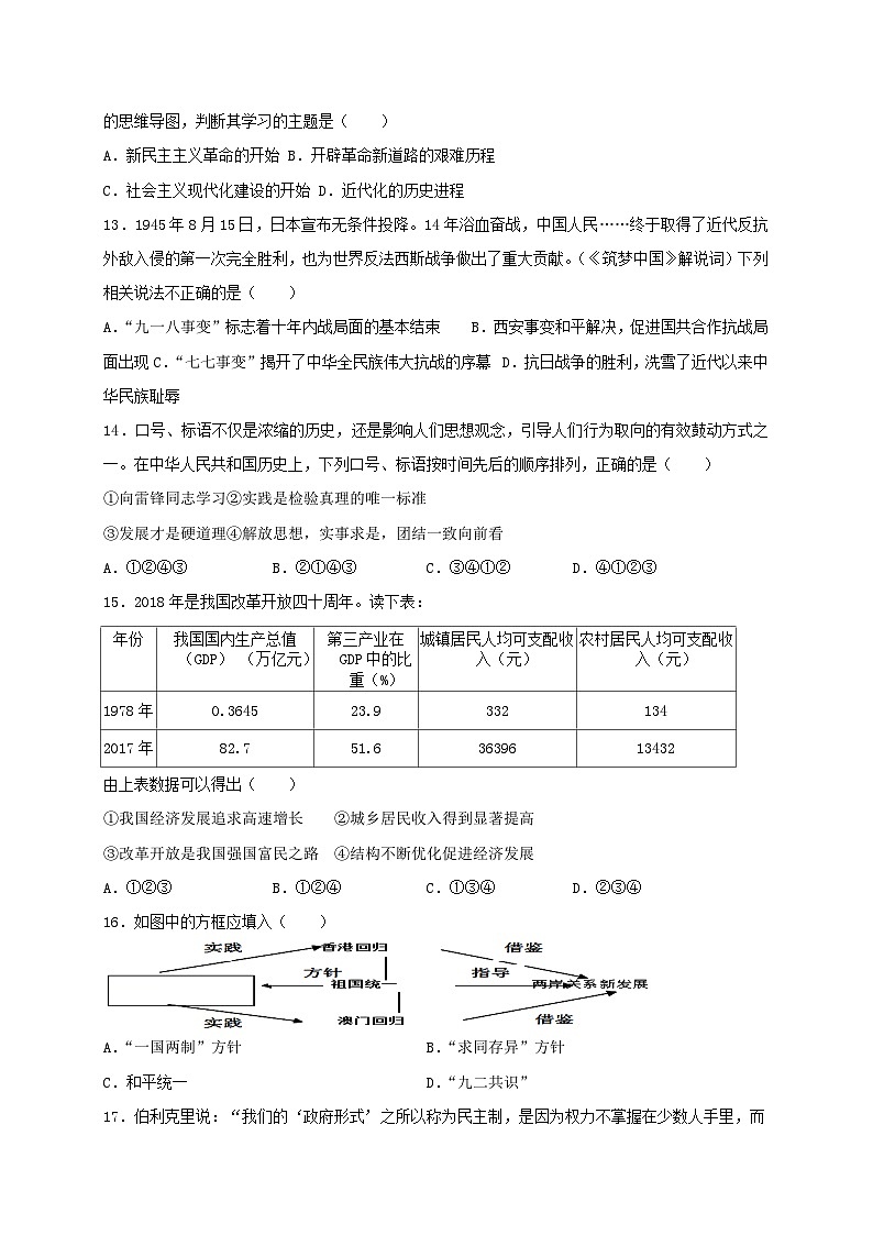张家界市桑植县初中历史学科核心素养能力大赛试题及答案第3页