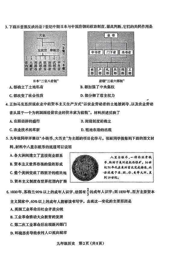 2023-2024山西省太原市九年级上学期期末试题 历史试卷(含答案)02