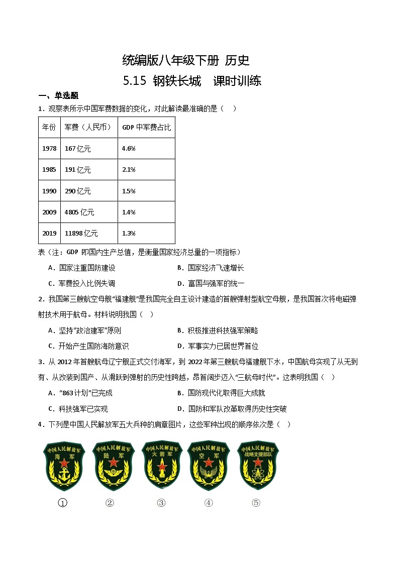 【核心素养目标】部编版初中历史八下 第15钢铁长城课件+教案+课时训练（含答案）01