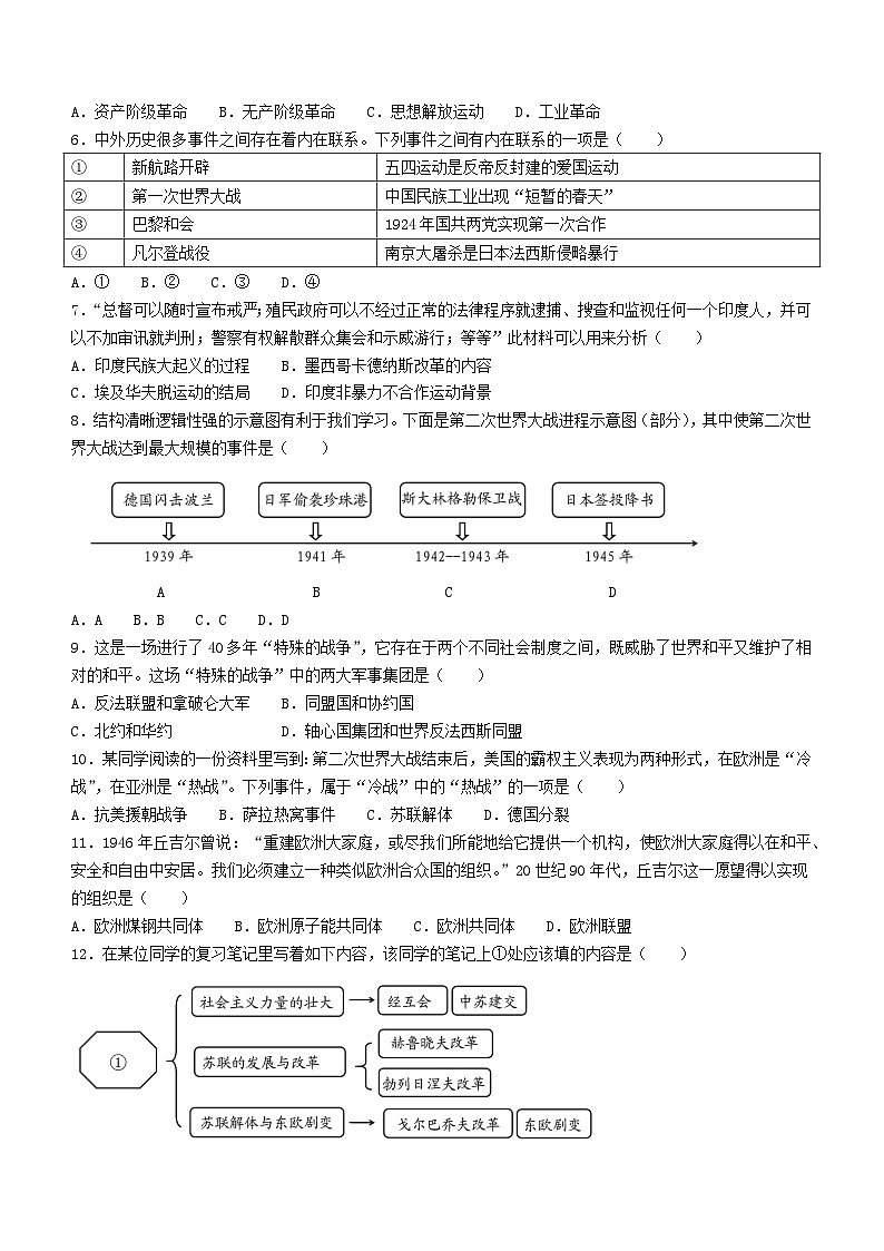 辽宁省抚顺市新抚区2023-2024学年九年级上学期期末历史试题第2页