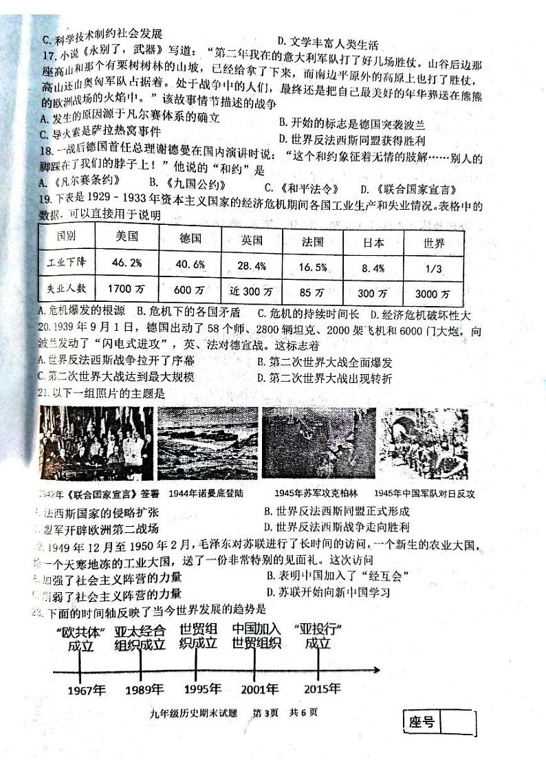 山东省临沂市临沂经济技术开发区2023-2024学年九年级上学期1月期末历史试题第3页