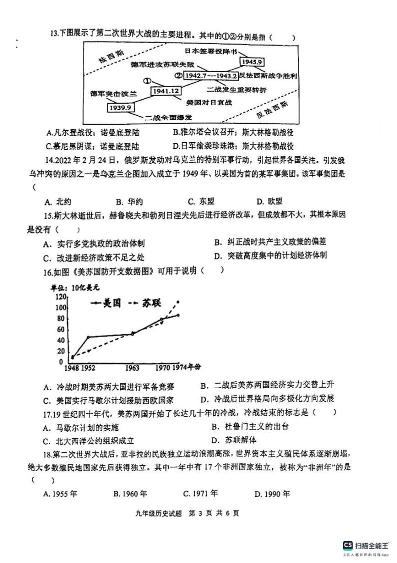 山东省济宁市微山县2023-2024学年九年级上学期1月期末历史试题第3页