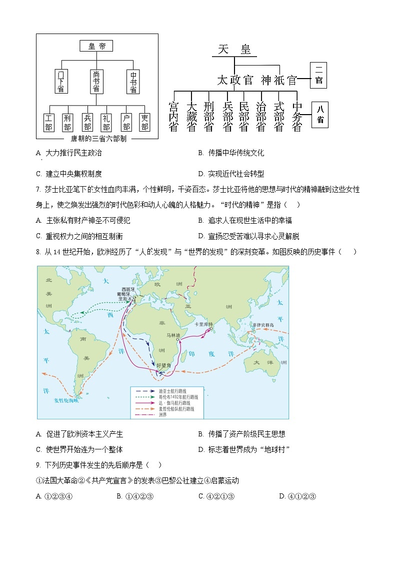 2022-2023学年浙江省义乌市后宅中学九年级下学期期初独立作业历史与社会试题（原卷版）第2页