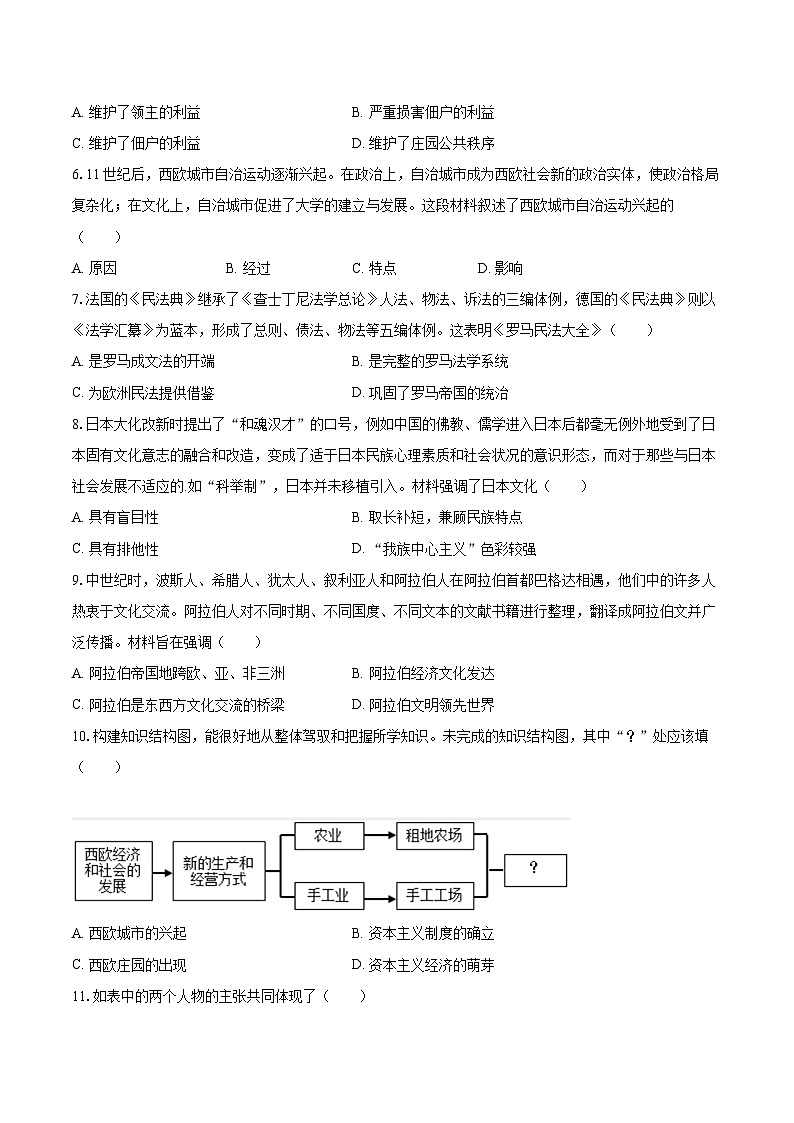 2022-2023学年福建省龙岩市九年级（上）期末历史试卷（含详细答案解析）第2页