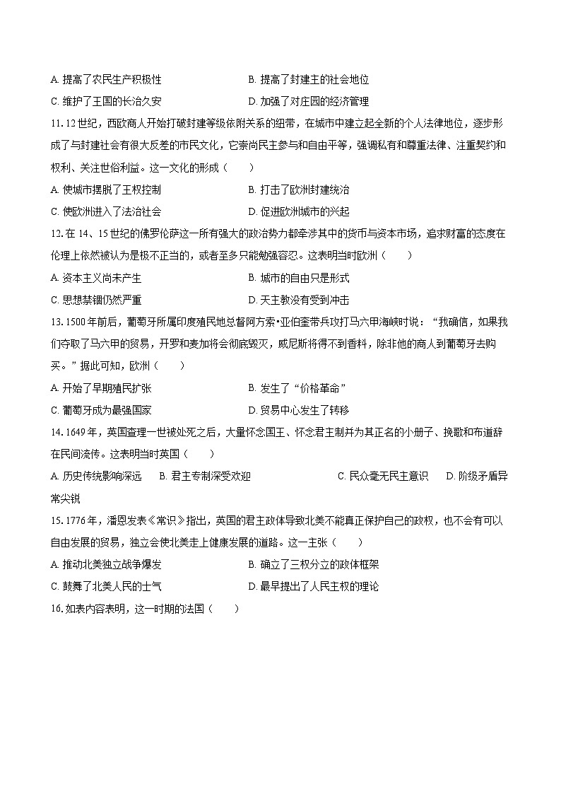 2022-2023学年广东省佛山市顺德区九年级（上）期末历史试卷（含详细答案解析）第3页