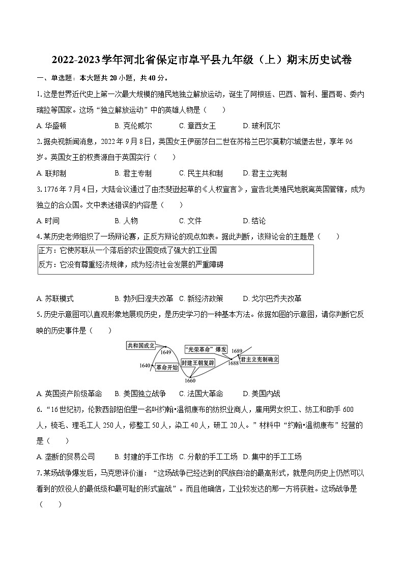 2022-2023学年河北省保定市阜平县九年级（上）期末历史试卷（含详细答案解析）01