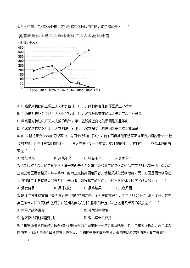 2022-2023学年河北省保定市易县九年级（上）期末历史试卷（含详细答案解析）02