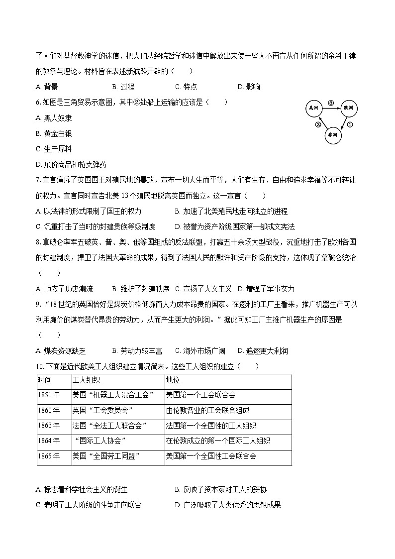 2022-2023学年辽宁省沈阳市于洪区九年级（上）期末历史试卷（含详细答案解析）02