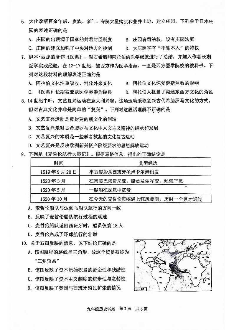 重庆市江津区实验中学校2023-2024学年部编版九年级上学期中考模拟历史试题（无答案）第2页