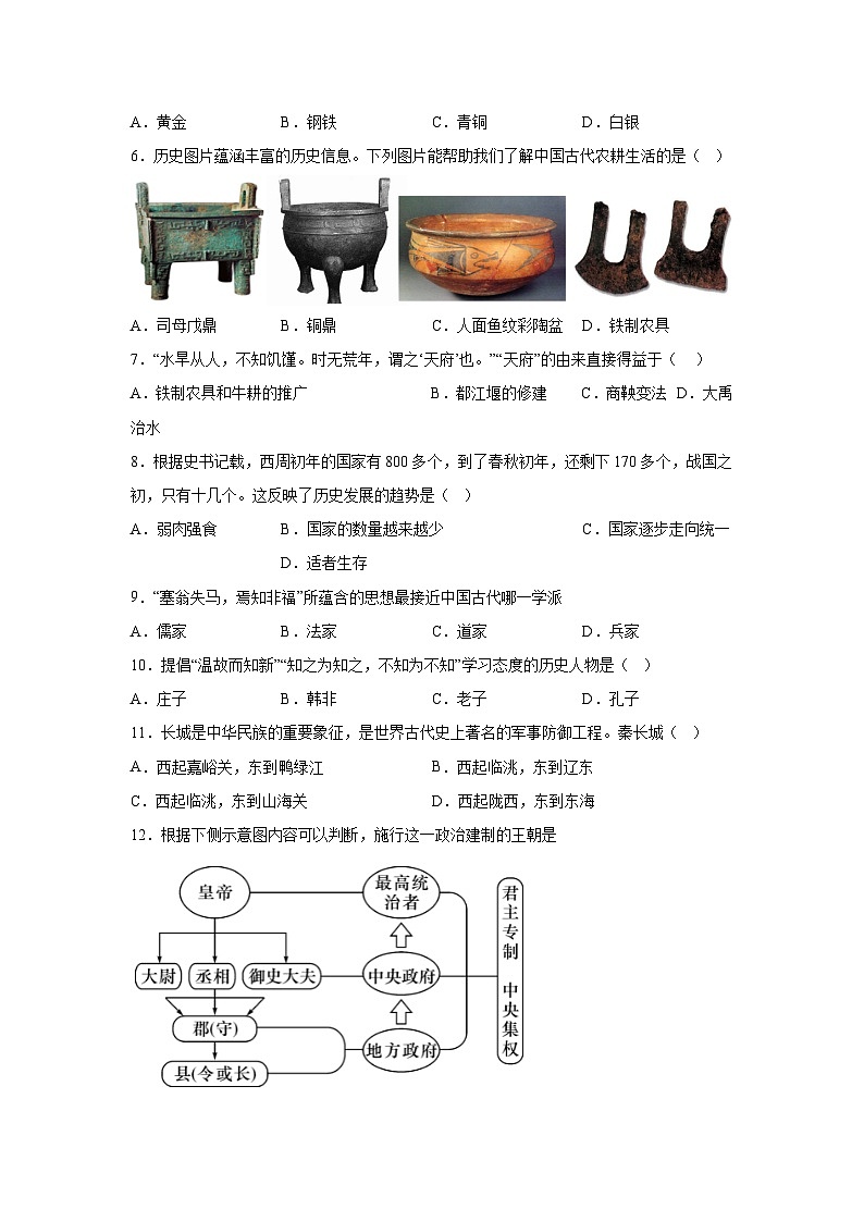 云南省曲靖市2023~2024学年部编版七年级历史上册期末考试题（含解析）第2页