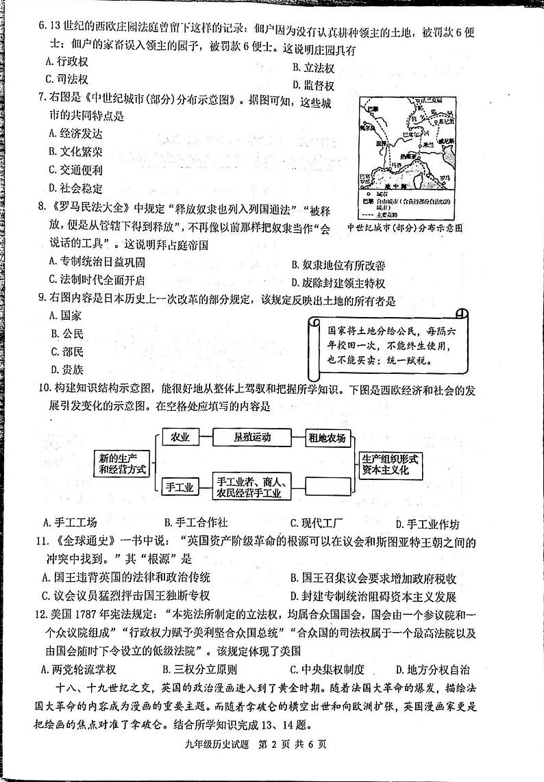 重庆市2023-2024学年九年级上学期1月期末历史试题02