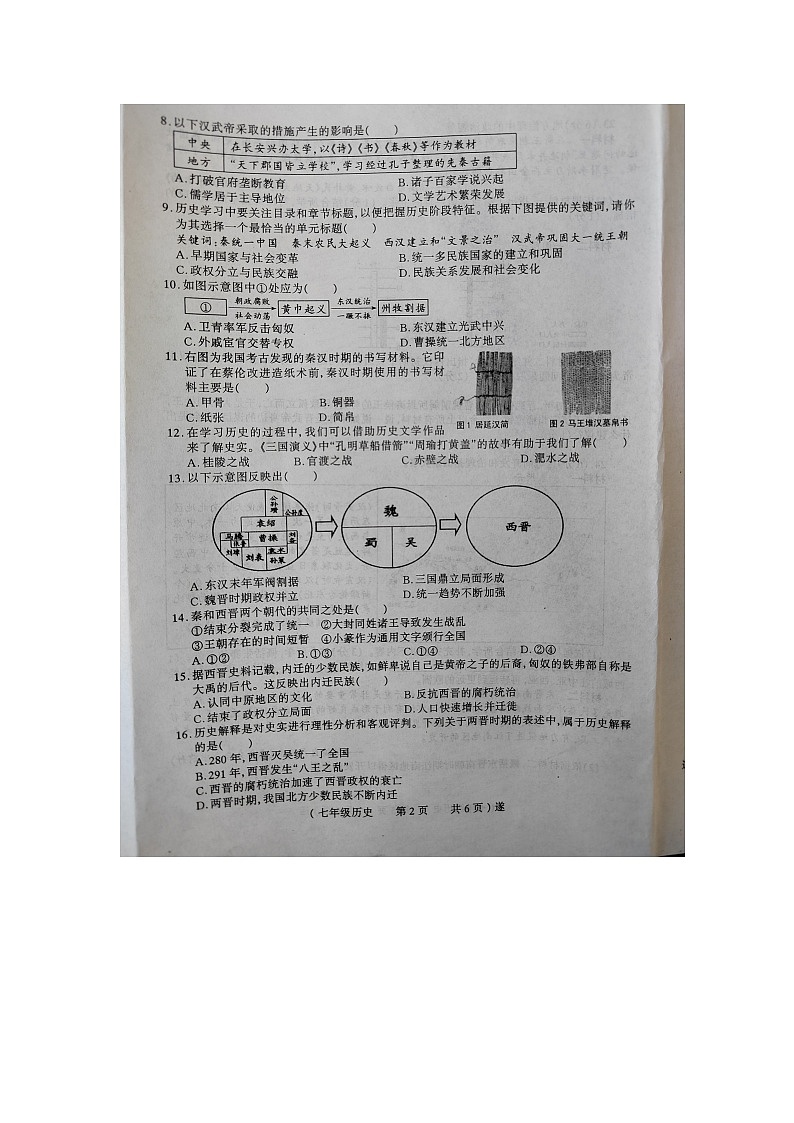 河南省驻马店市遂平县2023-2024学年七年级上学期1月期末历史试题02